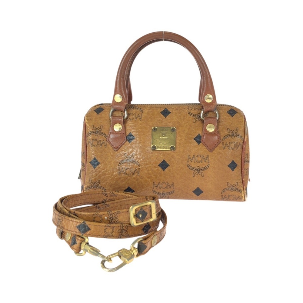 MCM Vintage Visetos 2-way Shoulder Bag/Handbag in Brown/Camel with Gold Hardw...